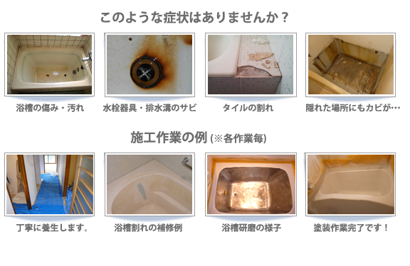こんなときは浴室リフォームの「浴室・浴槽塗装」適用例・作業例